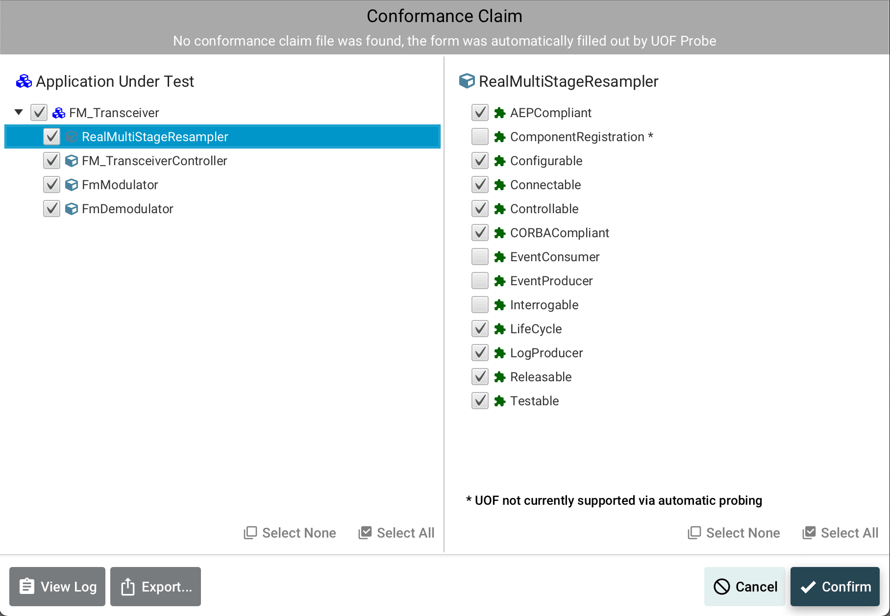 Conformance claim probing interface